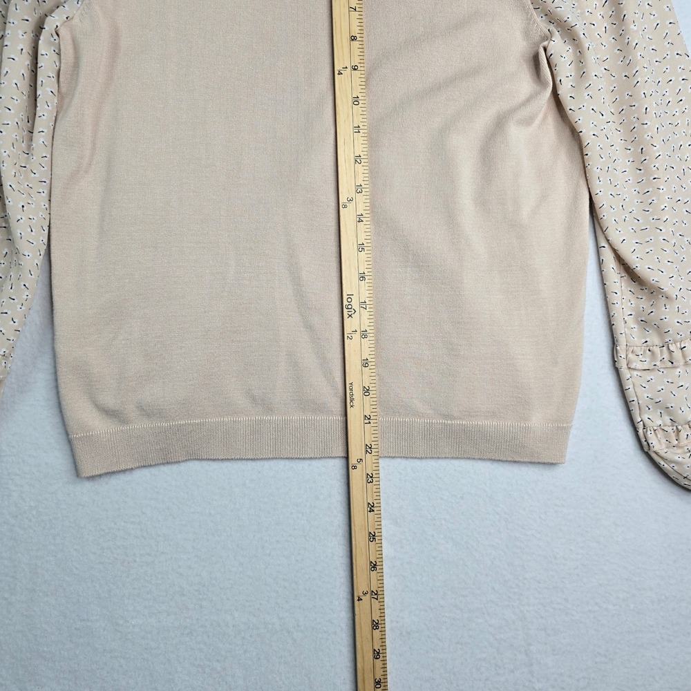 Adrianna Papell Women neutral light Beige Ruffled puff Sleeve Sweater Top Size L - Picture 7 of 8